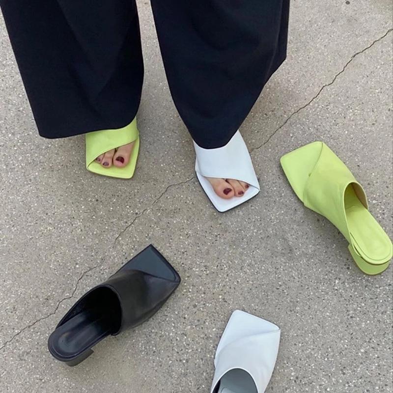 

Sandals Open Square Toe Solid Fashion Mules Women Slip On Flip Flop Summer Green Chunky High Heels Female Pumps, Picture shown