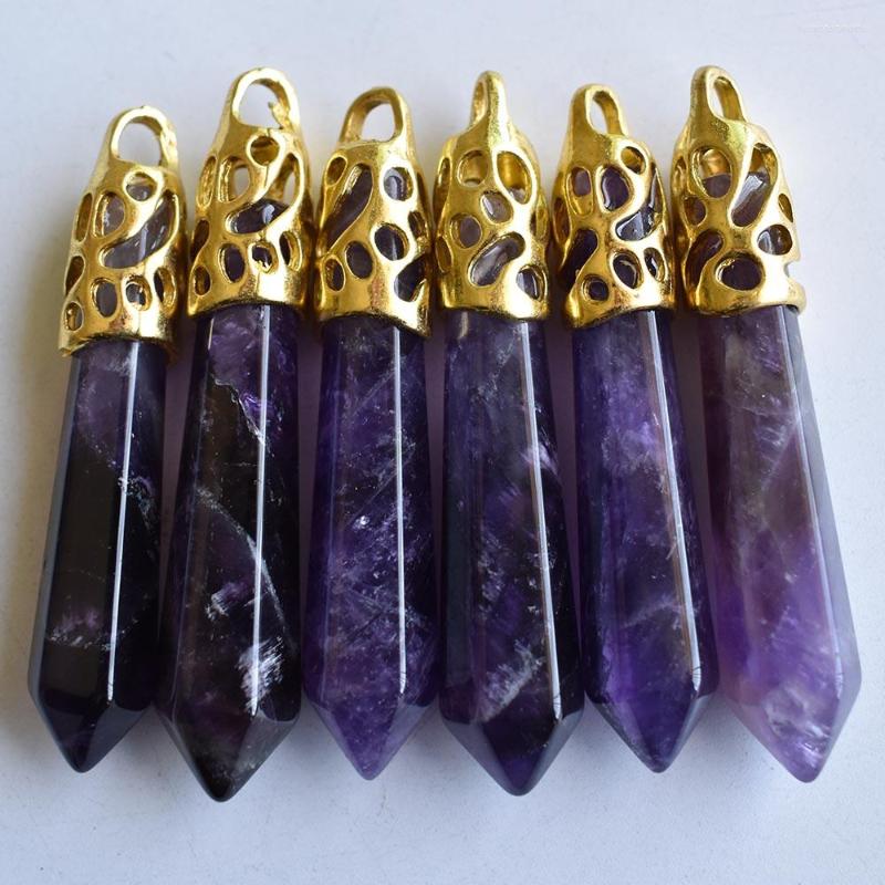 

Pendant Necklaces Fashion Good Quality Natural Stone Amethysts Hexagonal Pillar Charms Pendants 12x50mm For Jewelry Making Wholesale