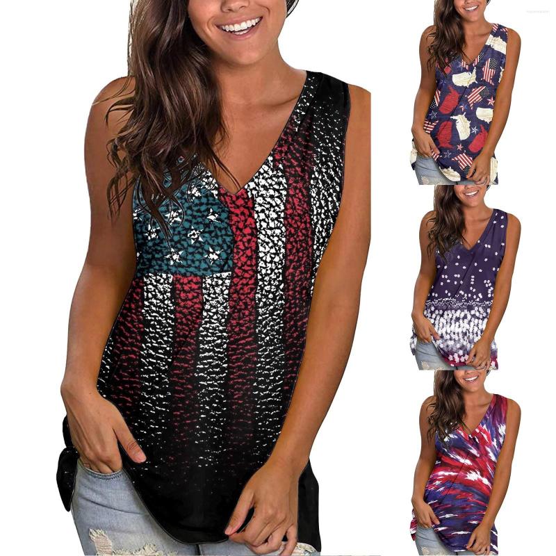 

Women' Tanks Women Independence Day American Flag Print Sleeveless Top Casual Knit Shirt Vest V Neck Splice Camis, Dark blue