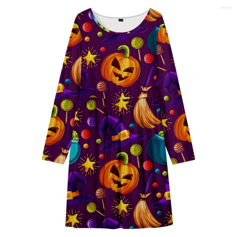 

Casual Dresses Festival Party Costume Halloween Pumpkin Print Dress Autumn Women Long Sleeve Round Neck