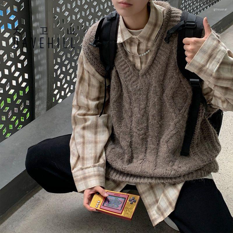 

Men' Vests Oversized V-neck Sweater Vest Men Warm Fashion Casual Knitted Korean Loose Sleeveless Mens Jumper Clothes A49, Dark gray
