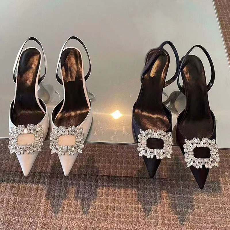 

with box Designer London women high heels Dress Shoes Romy 85 65 Crystals Embellished Silk Slingback Pumps white Black luxury lady wedding sandals EUR 34-42, 01 white 6.5cm heel