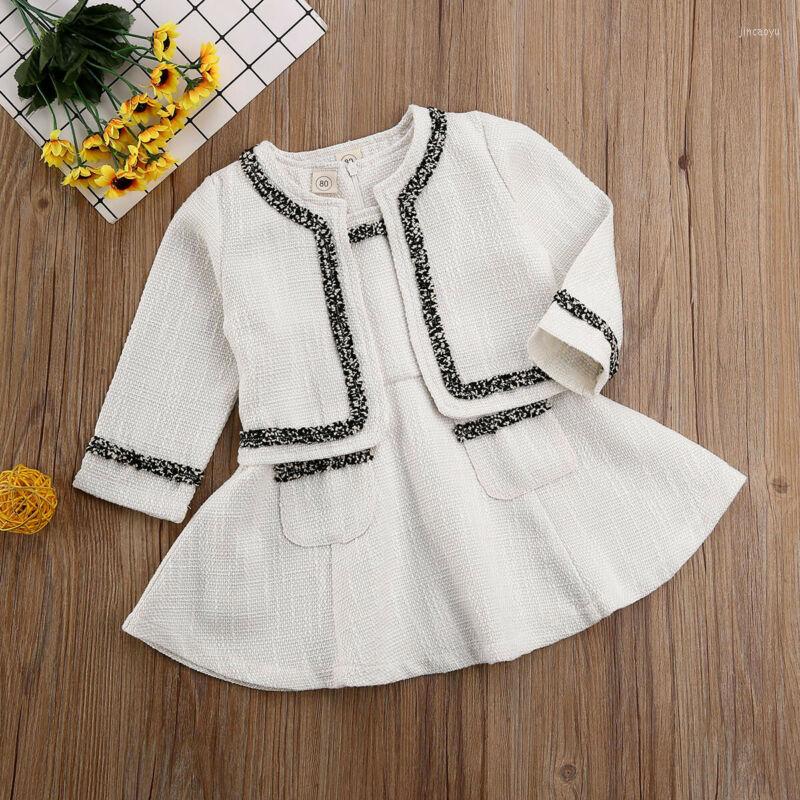 

Clothing Sets CANIS Autumn Spring Cute Kid Baby Girl Long Sleeve Patchwork Linen Pageant Coat Top Tutu Dress Party Clothes 2PCS 1-6Y