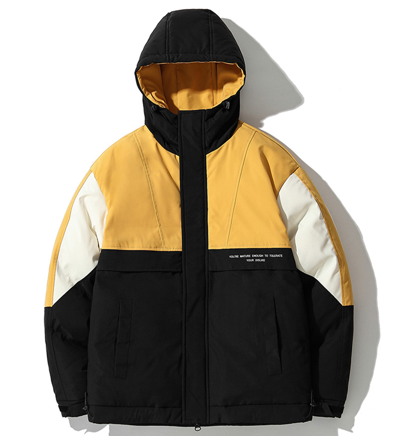 

21SS Winter Mens Fashion Warm Jacket Zip Pockets Decorate The Hat Jackets Warm Clothes for Outdoor Sports Three Colors, Yellow