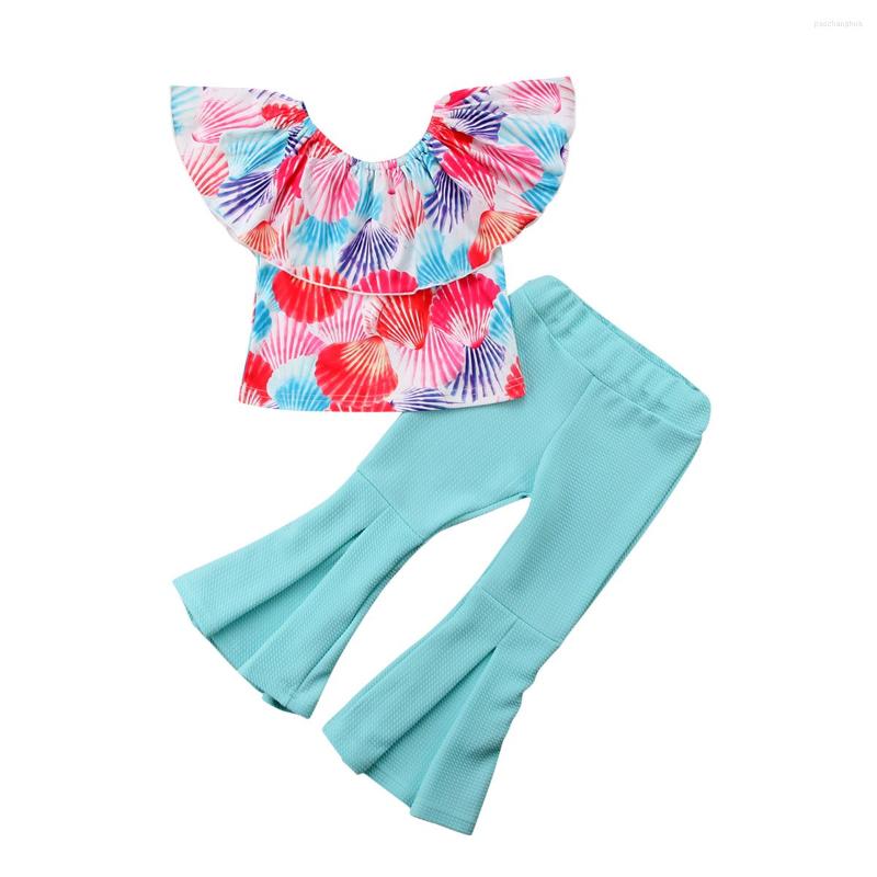 

Clothing Sets 2023 Casual Born Kids Baby Girls Sea Shell Floral Tops Flared Pants Outfits Clothes Set Size 2-6T, Multi
