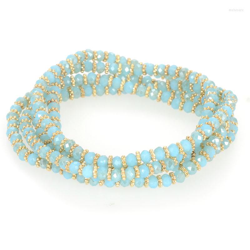 

Strand Miasol Handmade Bohemian Gold Color Plated Metal Charm Crystal Multiple Wrap Elastic Bracelet For Women Fashion Gift