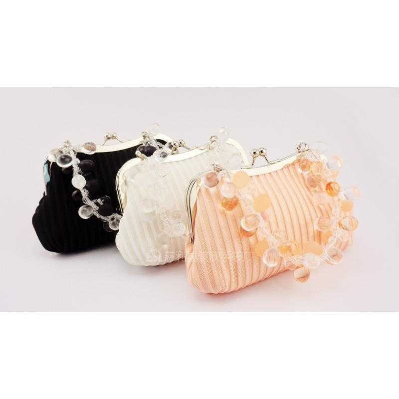 

Striped Mesh Beaded Portable Coin Purse Dinner Bag Handbag, Black spot