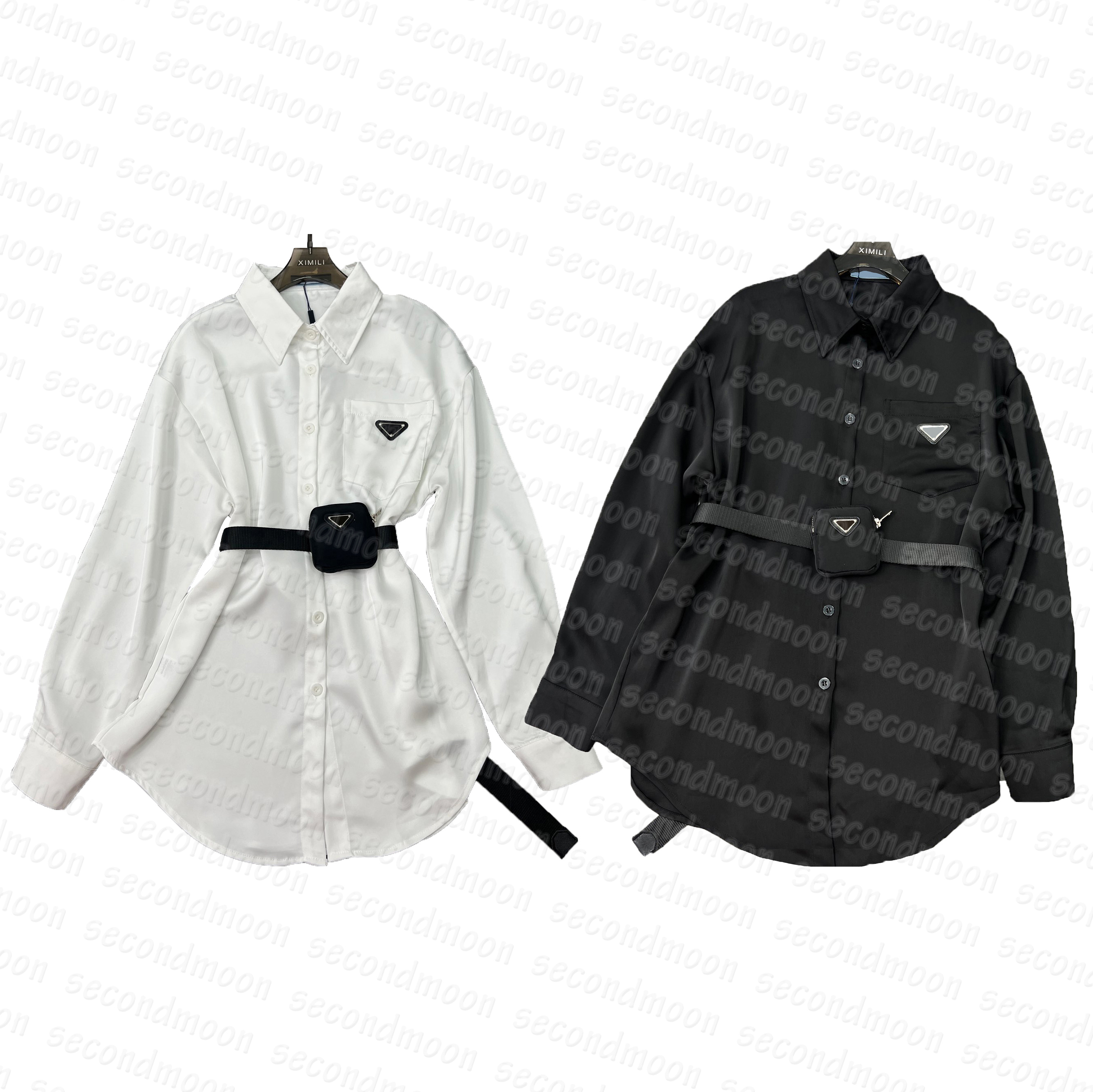 

Women T Shirt with Waistband Metal Badge T Shirt Spring Summer Breathable Tee Lapel Neck Tees, White