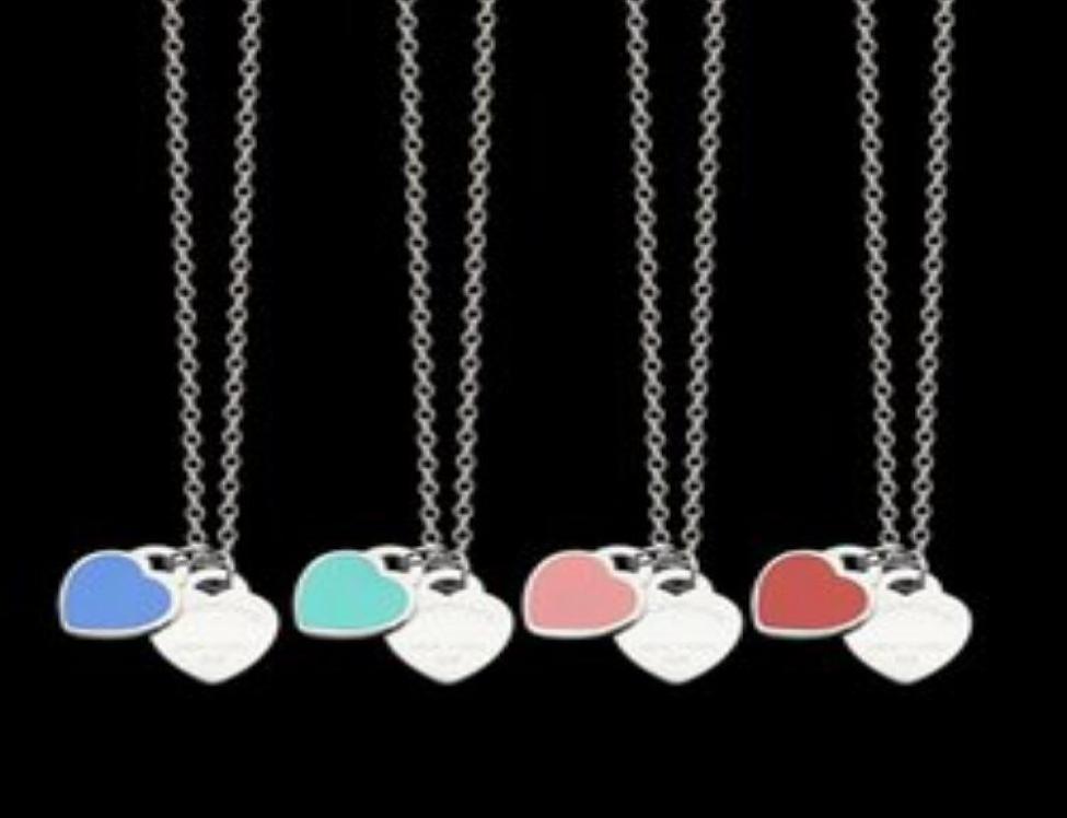 

Luxury Jewelry Designer Women Necklace Alphabetic Double Heart Necklace Red and Green Pink Drips Oil Heart Necklace Gift6549810