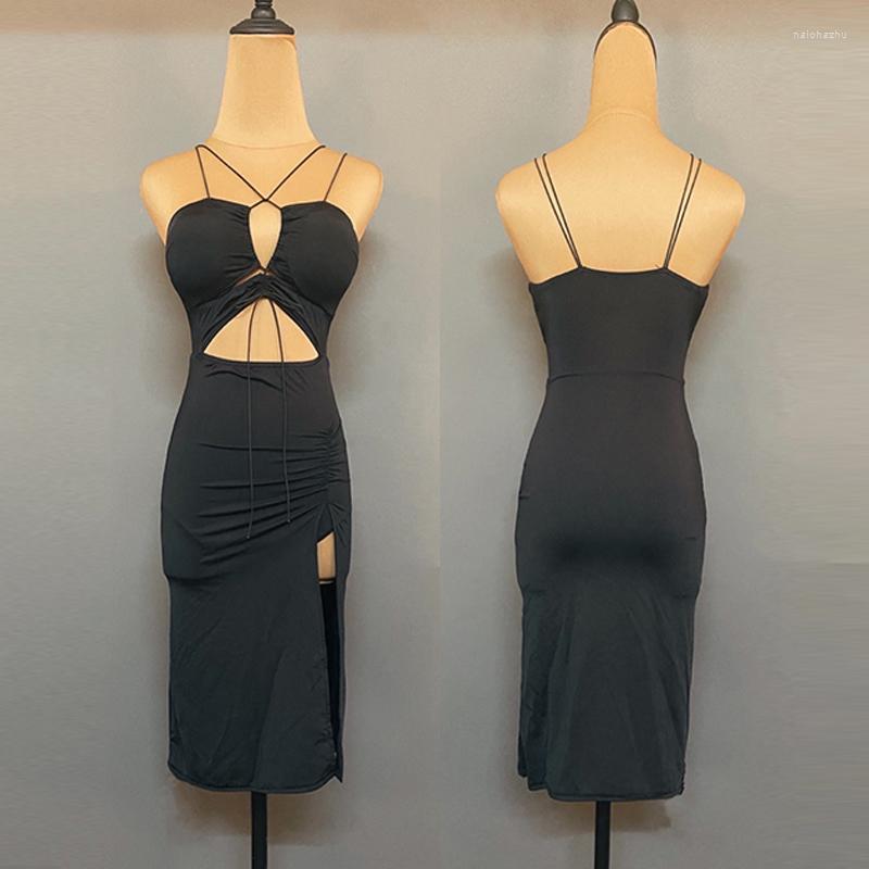 

Stage Wear Women Black Latin Dance Dress Sexy Cutout Practice ChaCha Rumba Competition Costume Summer Samba Clothing DL10531