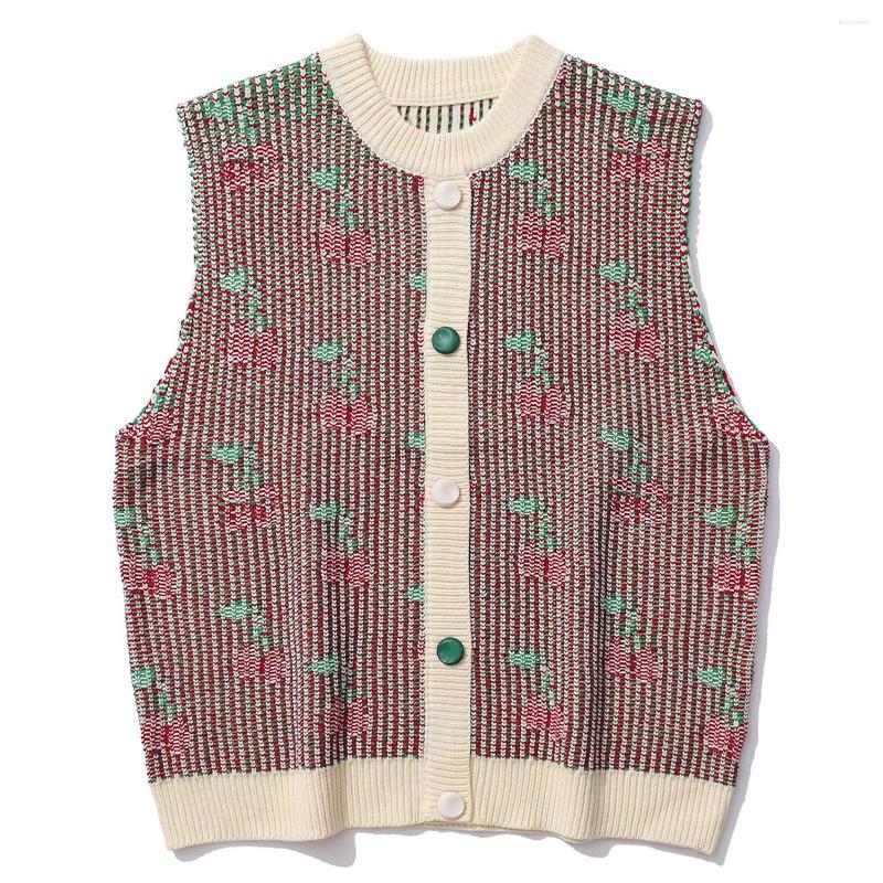 

Men' Vests Streetwear Knitted Sweater Pullover Vintage LACIBLE Cherry Graphic Sweaters Vest Casual Women Sleeveless Waistcoat Knitwear, Green