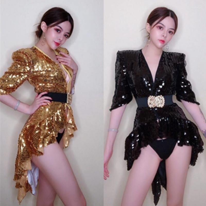 

Stage Wear Gold Silver Black Sequins Jacket Tailcoat Fashion Long Coat Female Singer Dancer Performance Jazz Dance Costume Nightclub