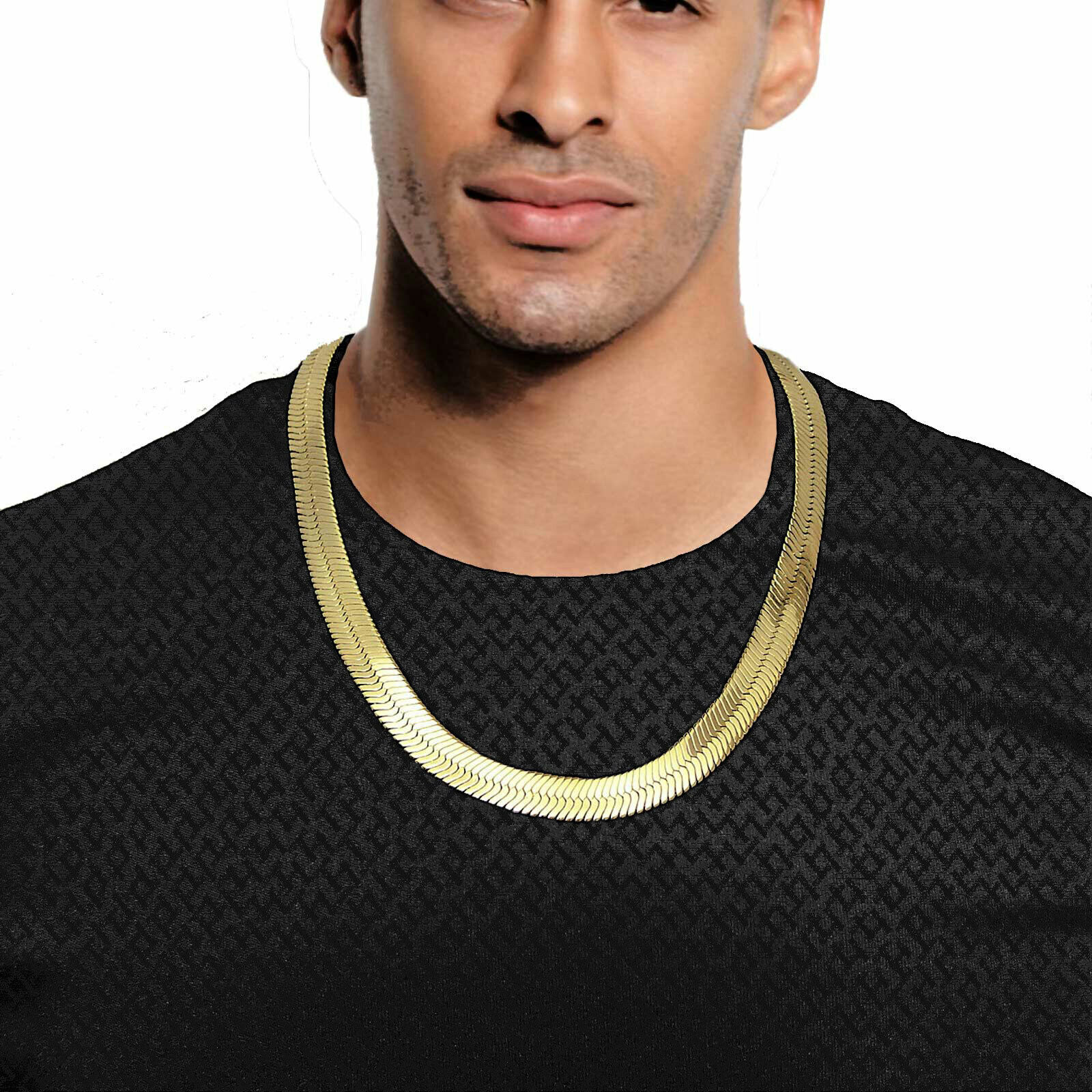 

New Marked 14K Gold Plate 10mm 24" Men's Herringbone Chain Necklace