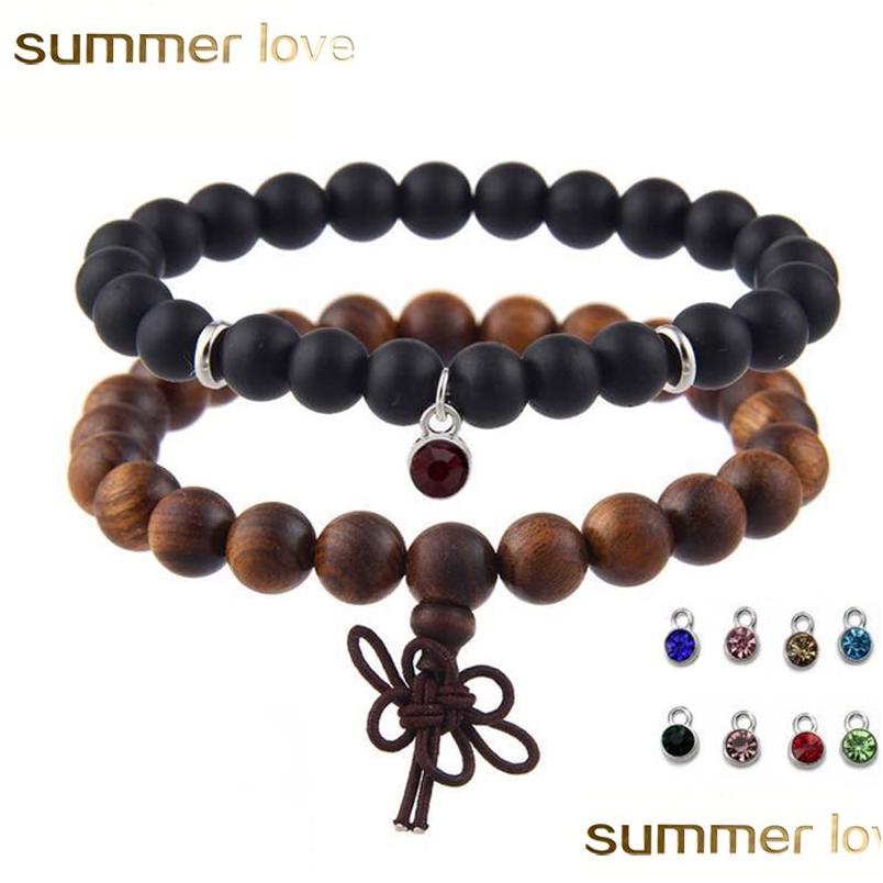 

Beaded 2Pcs/Set Wood Beads Bracelet Stainless Steel Birthstone Charms Set Prayer 8Mm Matte Stone Bead For Men Women Jewelry Drop Del Dhimh