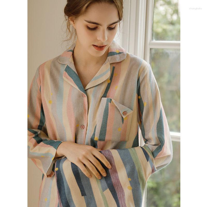 

Women's Sleepwear Fashion Stripe Cotton Long Sleeve Pajama Sets For Women Spring Autumn Loose Pants Nightwear Home Clothes, Viscose fabric