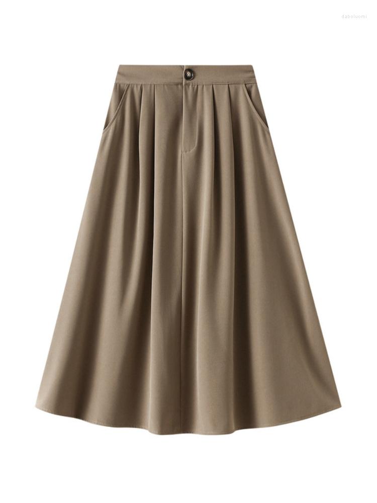 

Skirts Fashion Office Women Long Suit Skirt Solid Color Spring Summer A-Line Loose Pockets High Waist Midi, Black