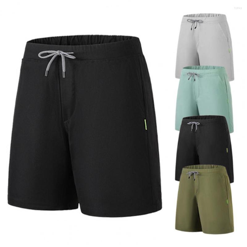 

Men's Shorts Men Beach Solid Color Elastic Waist Drawstring Slim Fit Quick Dry Swimming Stretchy Knee Length Sports Clothes, Black