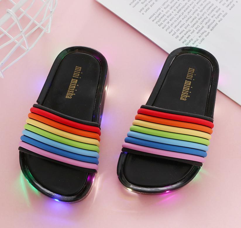 

1pairs2pcs 2020 New Children Led Flashing Rainbow Flip Flops Striped Toddler Girl Jelly Slippers Summer Kids Girls Luminous Slipp7245531, Red
