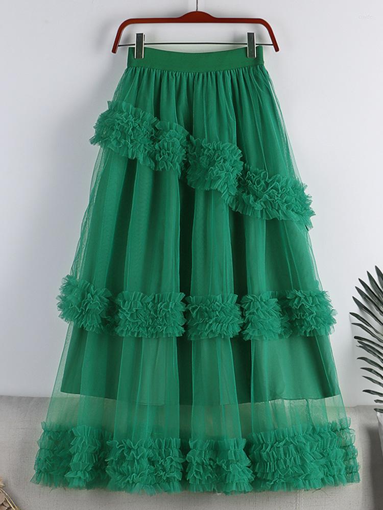 

Skirts 2023 Sweet Cake Tulle Skirt Women Elegant Midi Long High Waist A Line Female Winter Yellow Green Party Lady, Black