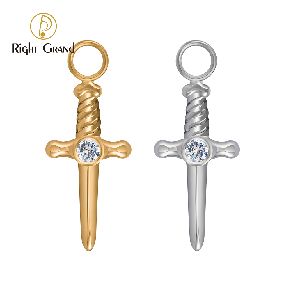 

Right Grand ASTM F136 Titanium CZ Dagger Sword Charm for Lobe Huggie Ear Piercing Dangle Drop Cartilage Earrings