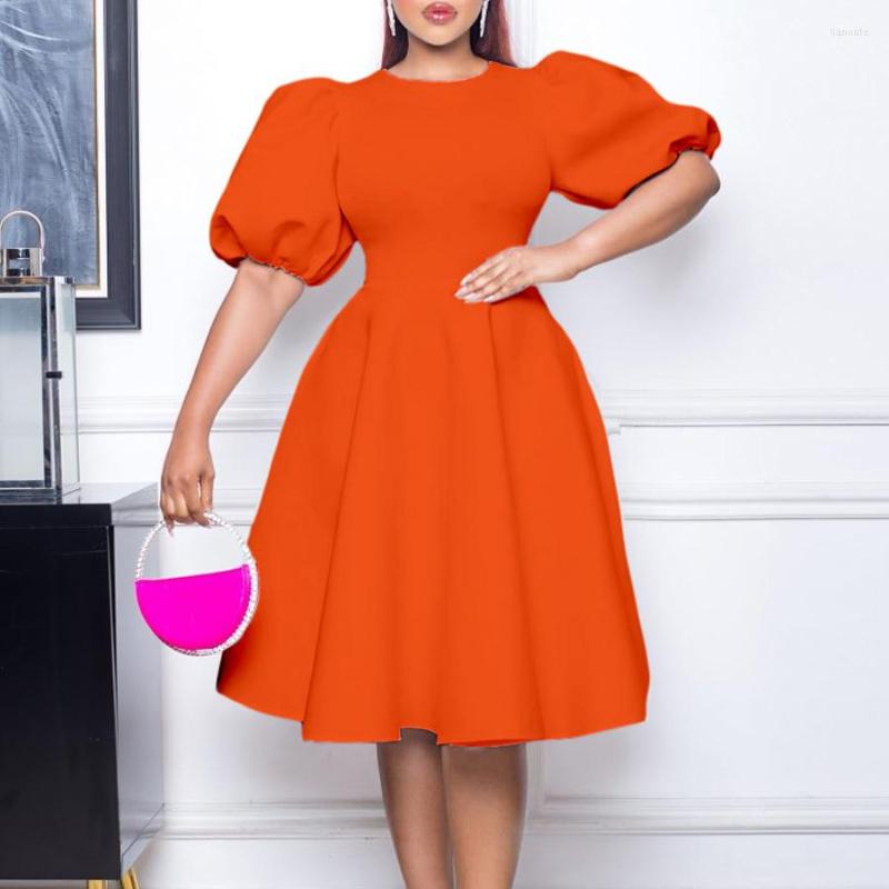 

Ethnic Clothing African Dresses For Women 2023 Spring Summer O-neck Polyester Half Sleeve Solid Color Knee-length Dress S-3XL