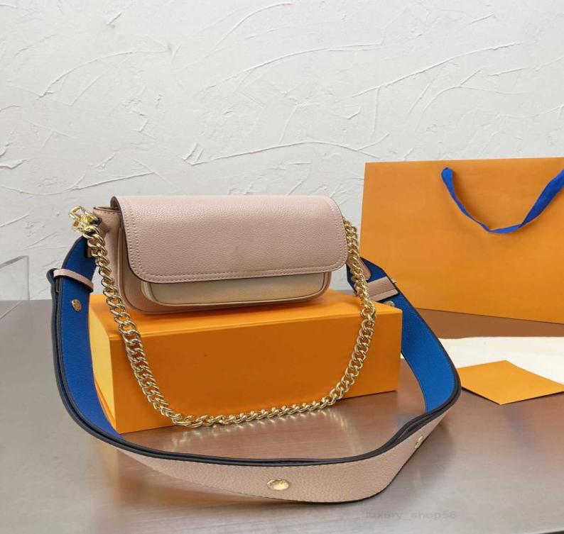 

Evening Bags Crossbody leather contrast women039s shoulder bag Hardware buckle with gold chain to cover designer Fashionable an3687300, Pink