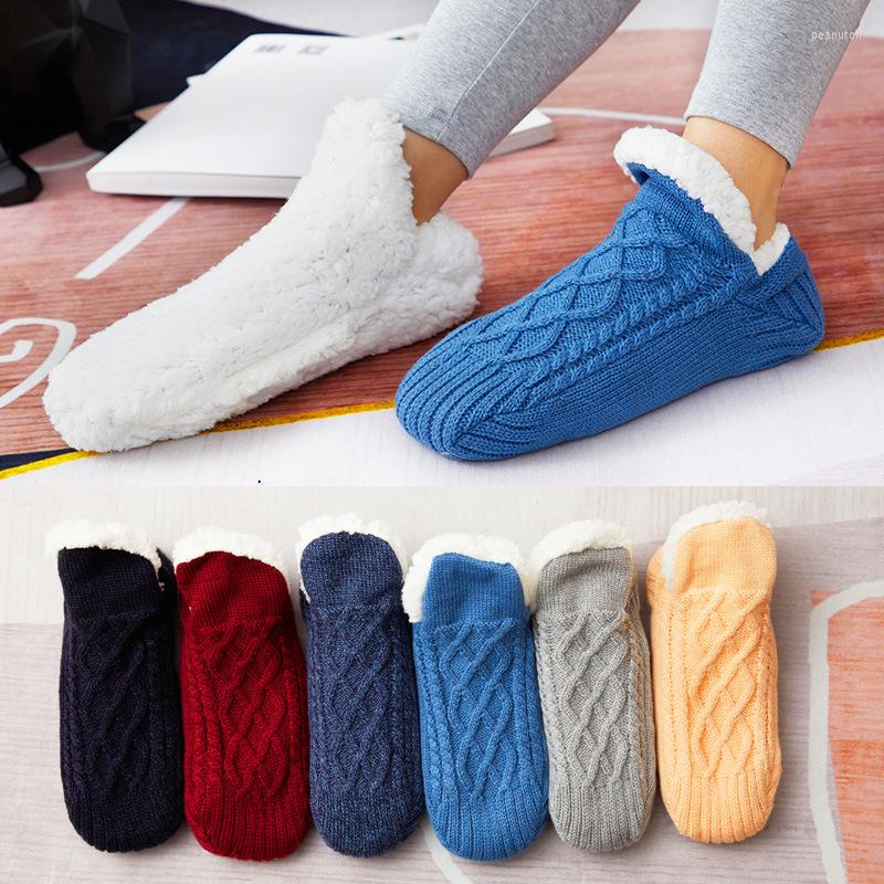 

Women Socks Home Floor Knitted Slipper Cozy Fuzzy Non Slip Winter Indoor Double Layer Bedroom, 40-42