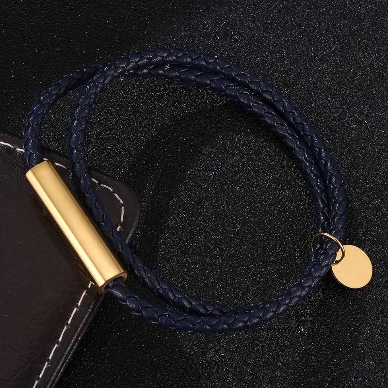 

Charm Bracelets Fashion Dark Blue Braided Leather Bracelet Men For Women Jewelry Multilayer Clasps BB0708