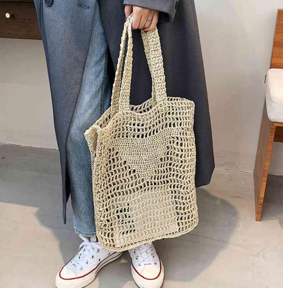 

2022 designer original brand embroidered bag female hollow rafia straw tote luxury summer beach woven hands5756495, Yellow