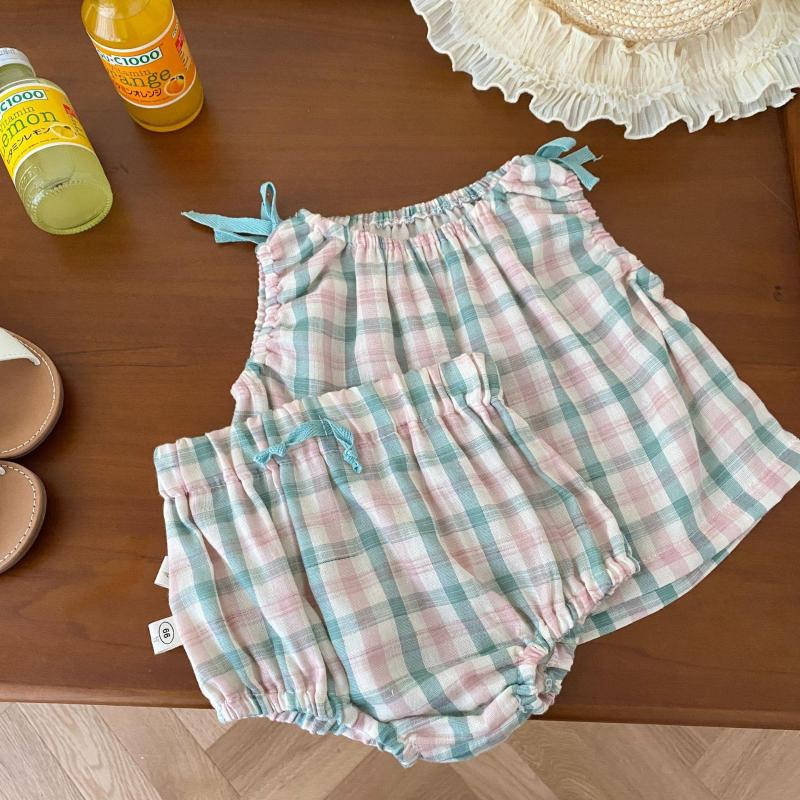 

Clothing Sets Baby Fashion Summer Wear 0-2 Year Old Children's Checker Strap Skirt Shorts Two Piece Set, Blue