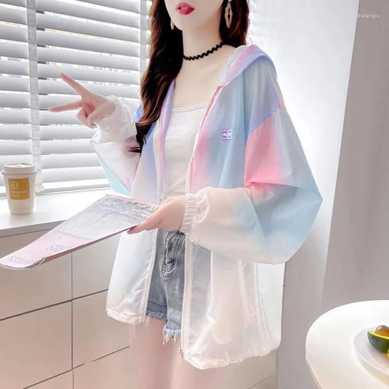 

Women' Jackets Hooded Sunscreen Coat Clothes Ladies 2023 Summer Thin Anti-Ultraviolet Tie-Dye Long-Sleeved Cardigan Student Jacke, Pink