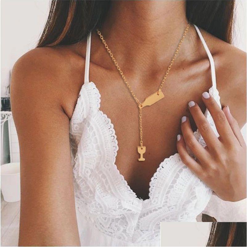 

Pendant Necklaces Stainless Steel Bottle Wine Cup Necklace Gold Sier Color Fashion Jewelry Gift For Women Drop Delivery Pendants Dh2Bc