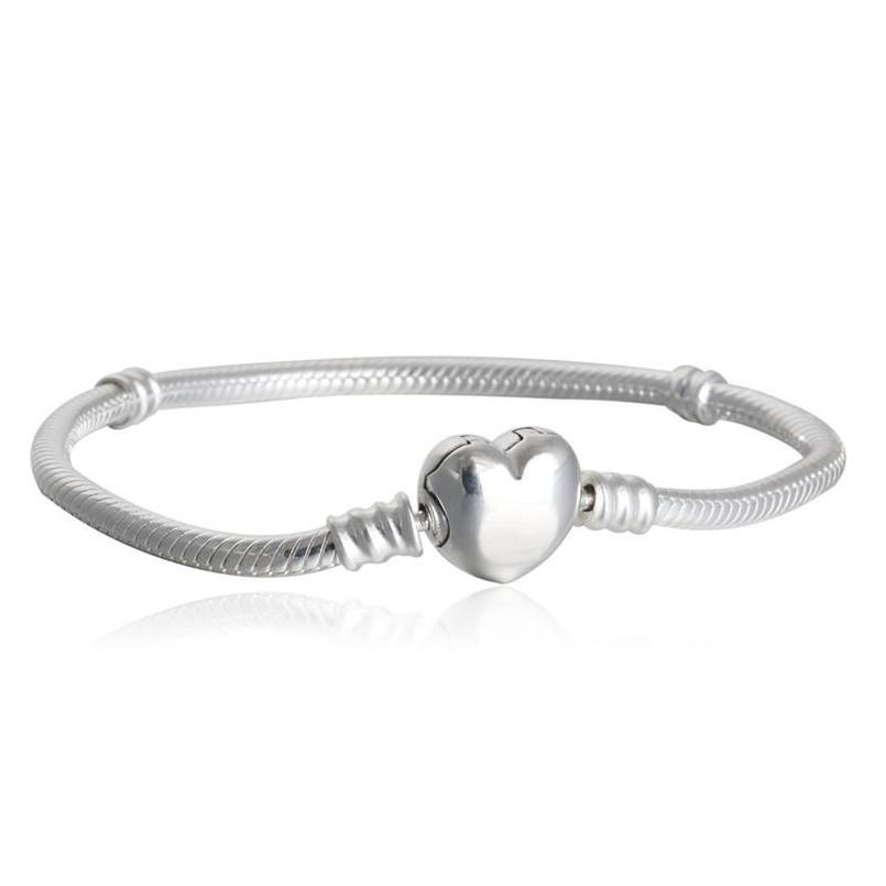 

Charm Bracelets 1Pcs Drop Factory Heart Sier Plated Snake Chain Fit For Pandora Bangle Bracelet Women Children Birthday Gift Deliver Dhyr7