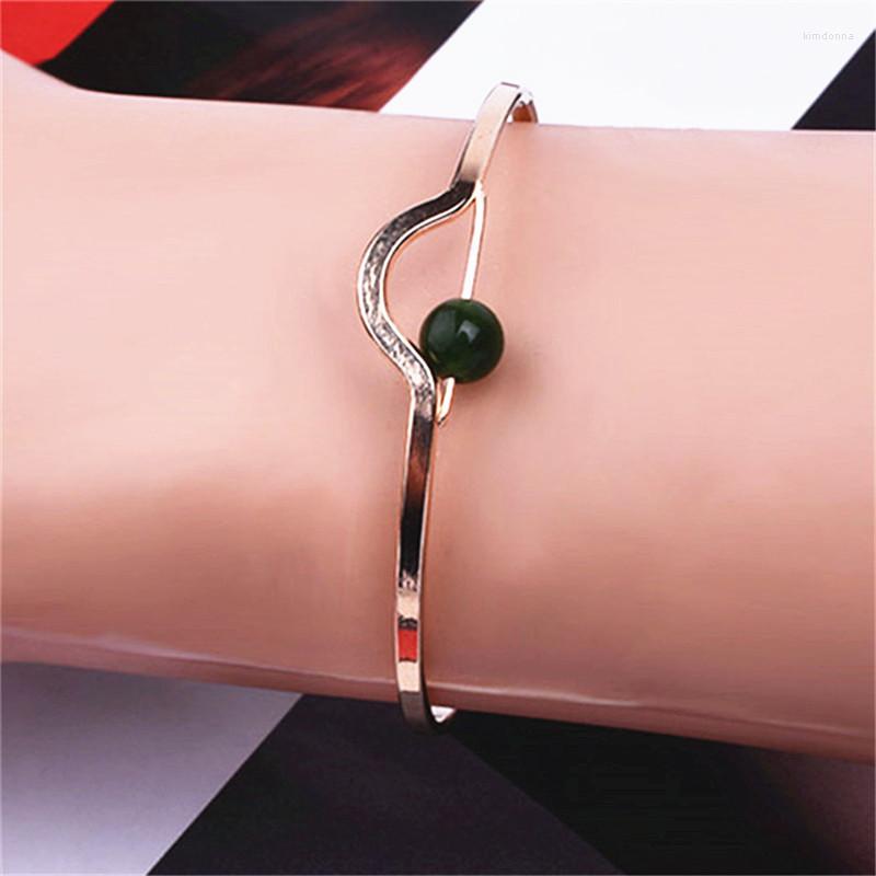 

Bangle Vintage Fashion Gold Color Geometric Open Cuff Punk Bracelet Simple Natural Stone Metal Pulseras Jewelry