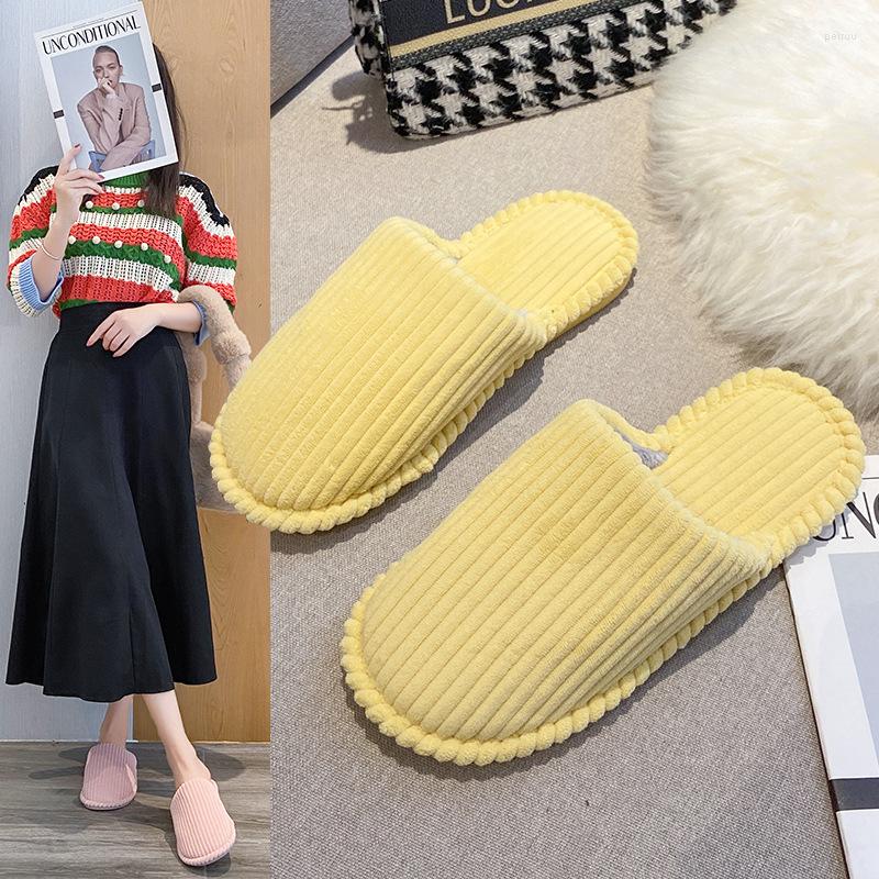 

Slippers Women Winter Warm Corduroy Indoor Bedroom Light Couple Cotton Slipper Solid Soft Flip Flops Home Furry Plush Shoes, Creamy-white