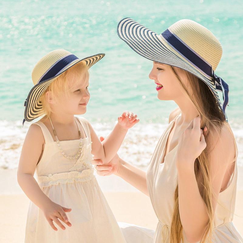 

Hats Hat Kids Baby Girls Outdoor Beach Sunscreen Floppy Wide Cap Bow Print Sunhat Straws Summer Thin Travel Leisure