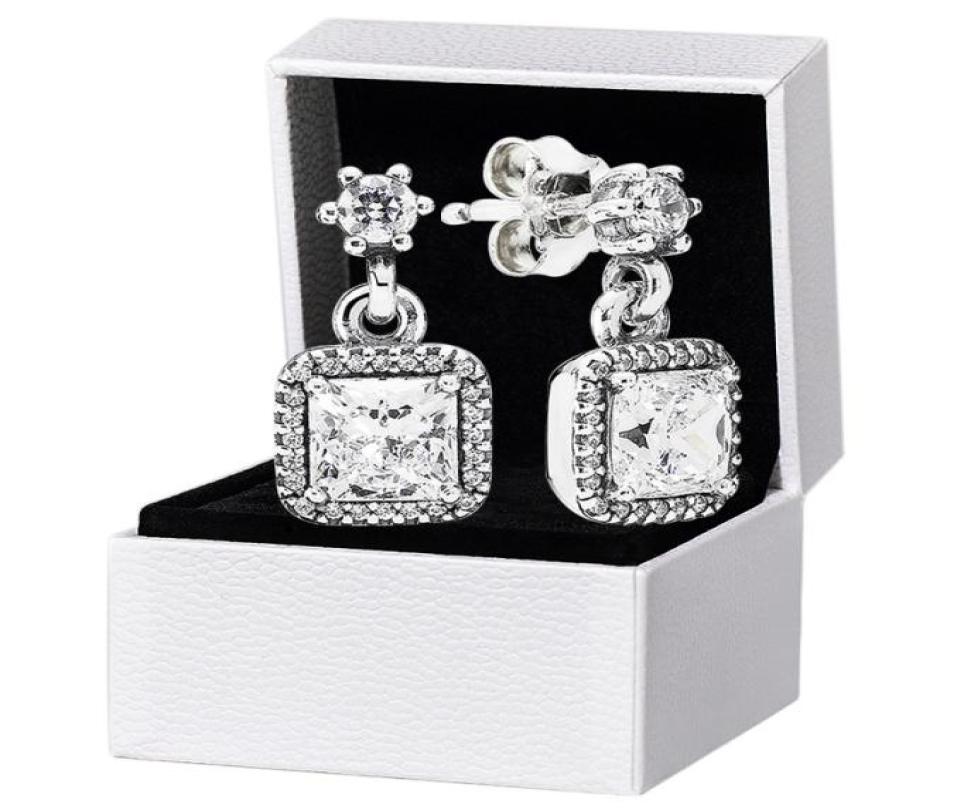 

Square CZ Diamond Pendant Stud Earrings for Pandora 925 Sterling Silver Wedding Party Jewelry For Women Girlfriend Gift designer E2274111