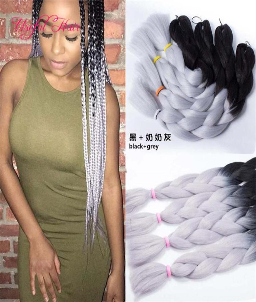 

24inch 100grams 2x Jumbo BRAIDS SYNTHETIC braiding hair two tone ombre color crochet hair extensions ombre braided box braids hair4998166, Grey