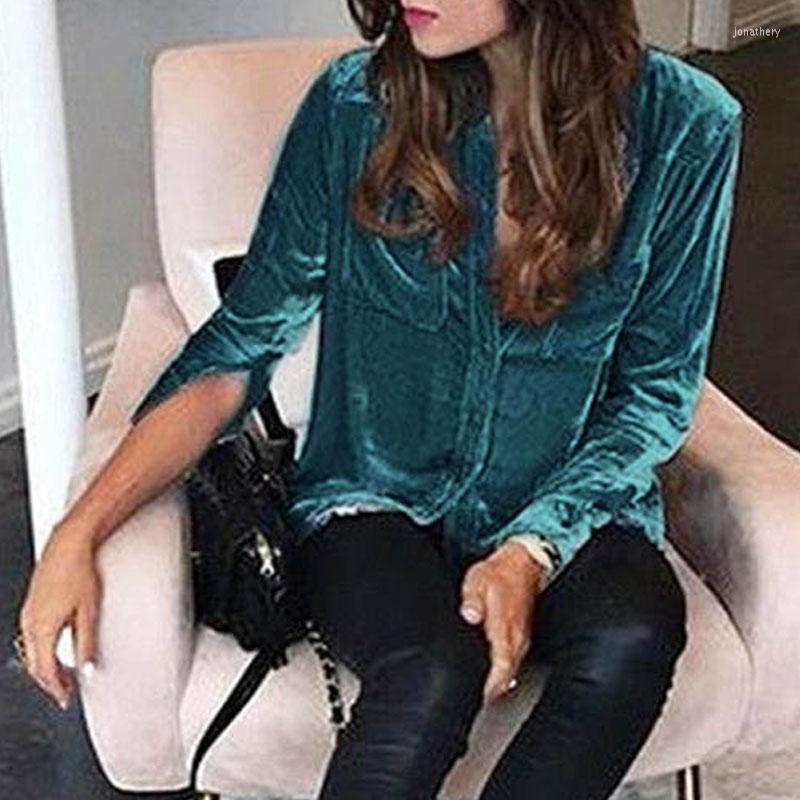 

Women's Blouses High Quality Women's Elegant Long Sleeve Turn-down Collar All-match Solid Color Shirt With Pockets Bottom Tops SY2535, Black