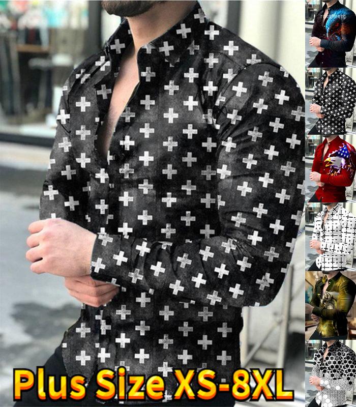 

Men's Casual Shirts Light Luxury Men's Fashion Lapel Shirt With Buttons Trendy Pattern Printed Long Sleeved Tops Prom Cardigan -8XL, Black