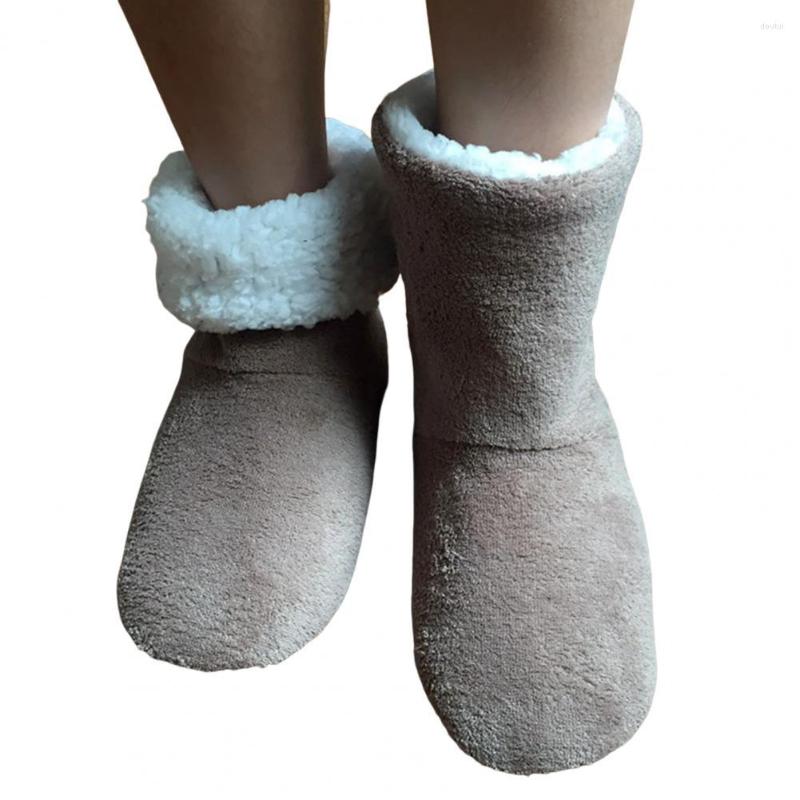 

Slippers 1 Pair Floor Boot Socks Mid-calf Plush Lining Thickened Fuzzy Coldproof Solid Color Winter Thermal Women Men Indoor Shoes, Black