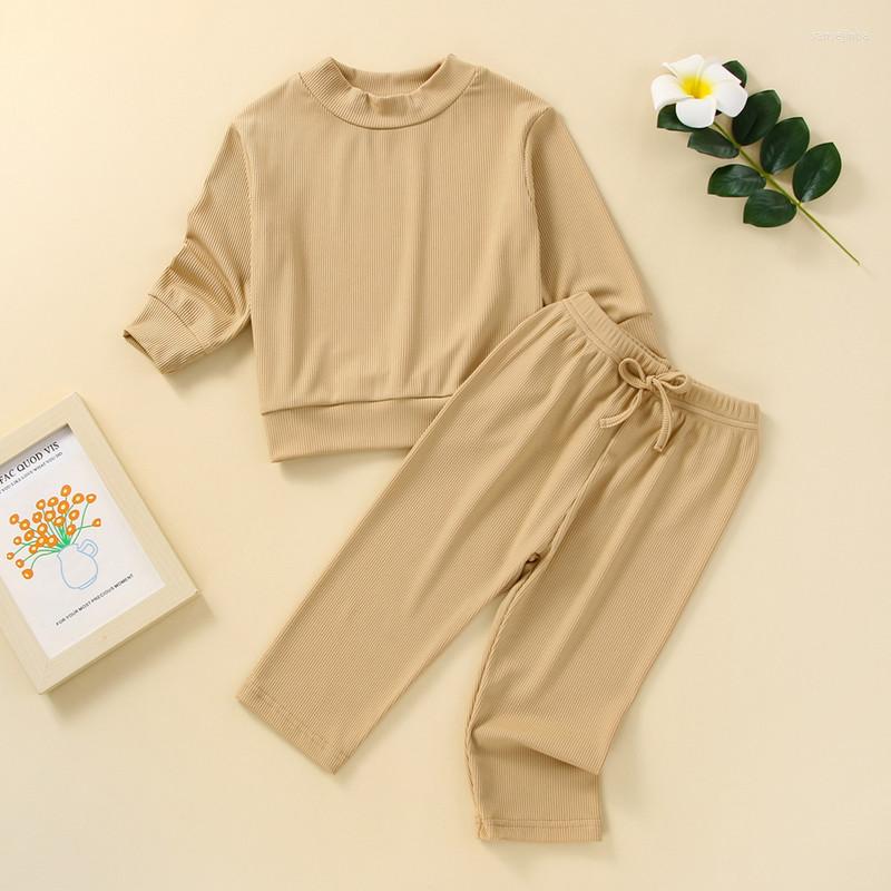 

Clothing Sets Toddler Kids Unisex Casual Clothes Fall Young Children Girls Solid Color Long Sleeve Round Neck Tops Elastic Waist Pants