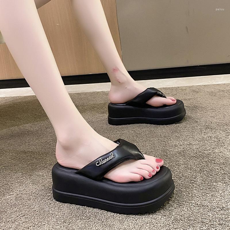 

Slippers Summer Beach Flip Flops For Women Soft Bottom Platform Woman Comfy Non Slip Flat Slide Outdoor Sandals, Beige