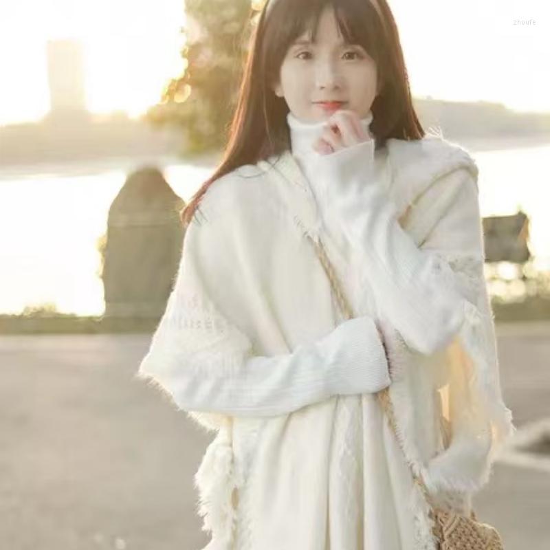 

Scarves Shawl Bohemian Tassel Sweater Knitted Shirt Xinjiang Grassland Travel Cape Hooded Scarf All-Match Female C800
