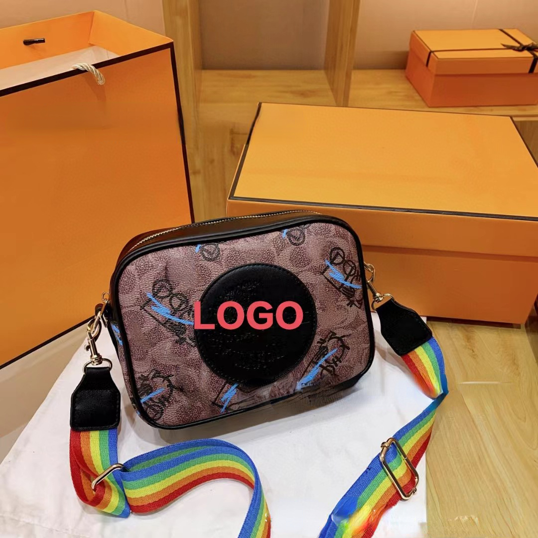 

New Camera Bag American Retro Carriage Printed Shoulder Crossbody Small Square Bag Textured Rainbow Cross-Border Women's Bags, 22*15*8cm