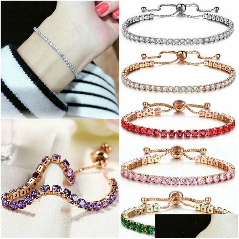 

Tennis Diamond Bracelet Fashion Accessories Crystal Birthday Gift Adjustable Drop Delivery Jewelry Bracelets Dhnx1