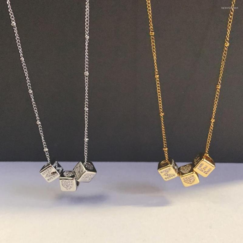 

Pendant Necklaces Customize Zircon 26 Initial Letter Heart Square Bead Necklace Trendy Copper Alphabet Charm Steel Beaded Chain DIY Jewelry