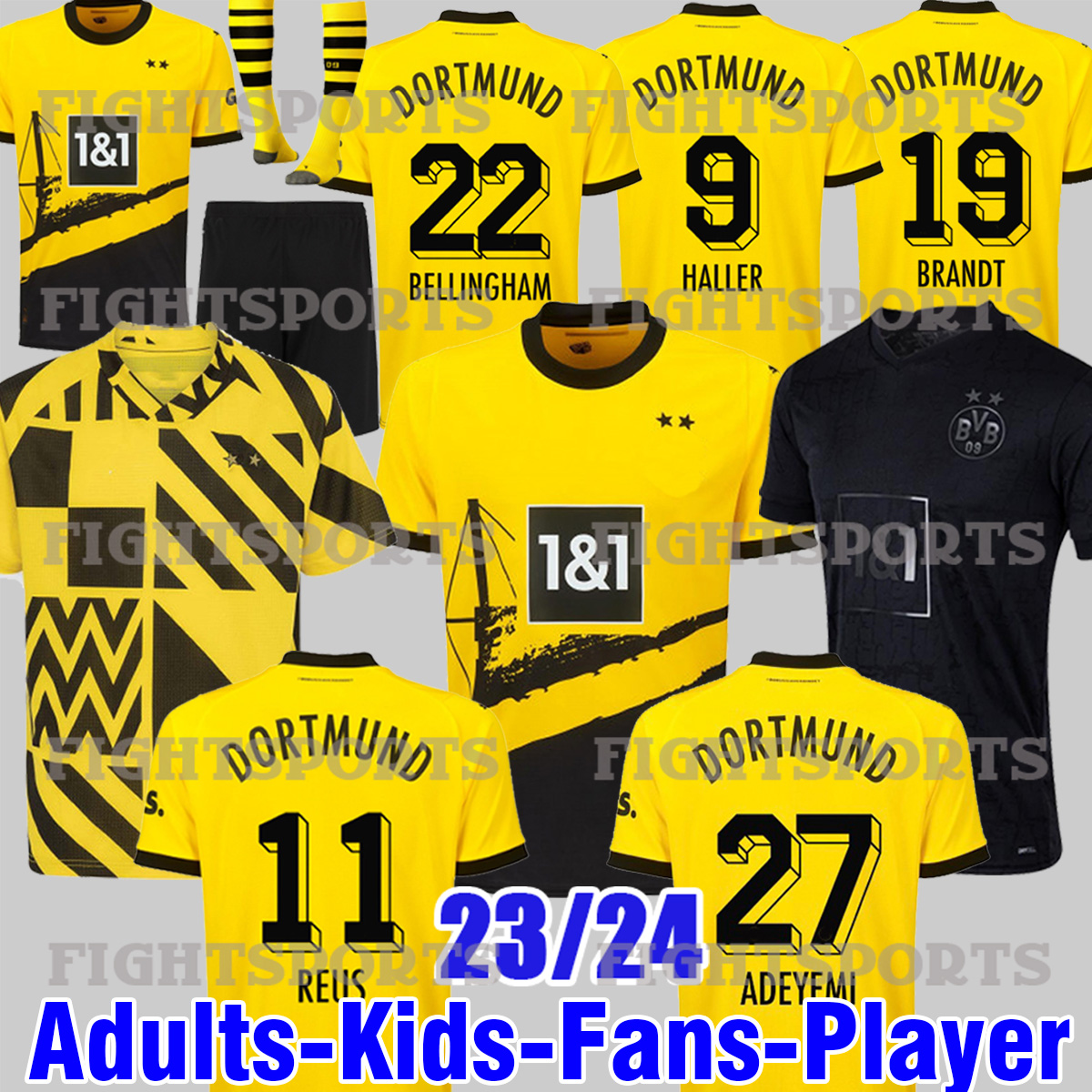 

BVB soccer jerseys 22 23 soccer jersey all black shirts tee shirts HALLER football shirt REUS DORTMUND NEONGELB men kids kit maillot de foot 999042 jersey, 23 24 home player