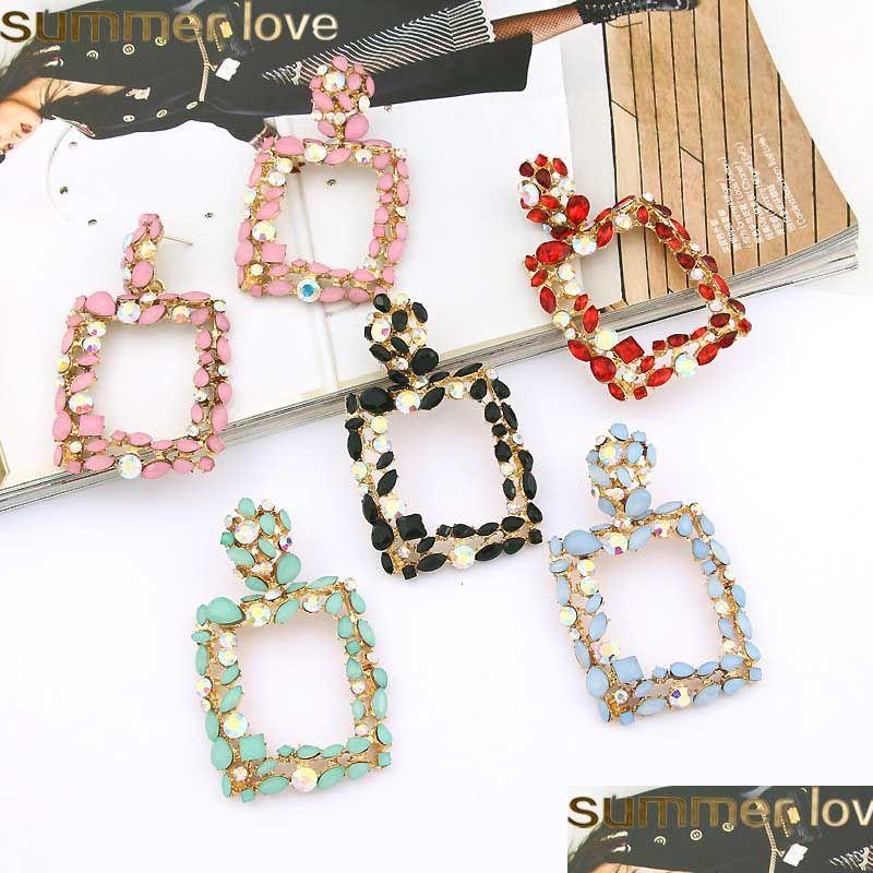 

Charm Crystal Stone Big Square Drop Earrings Gold Sier Color Round Metal Dangle For Women Gift Jewelry Delivery Dhz4X