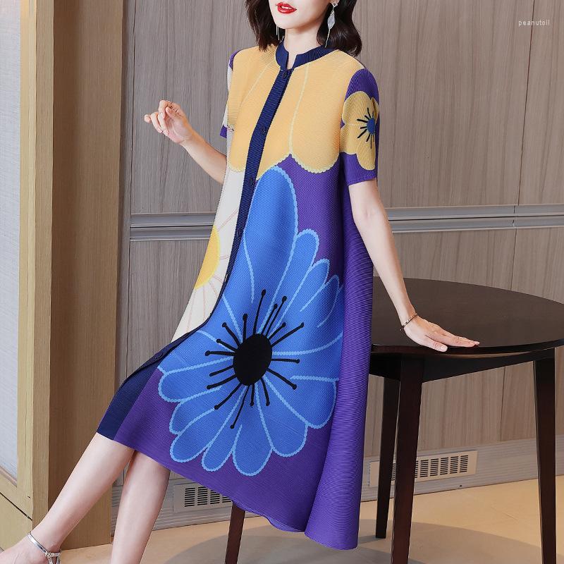 

Casual Dresses High-end Pleated Fashion Printed Short-sleeve Dress Women's Summer Loose, Black